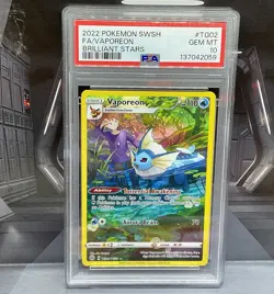 2022 Pokemon SWSH Brilliant Stars Vaporeon TG02/TG30 Trainer Gallery PSA 10 Gem - Image 1