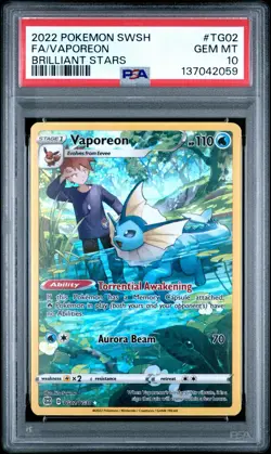 2022 Pokemon SWSH Brilliant Stars Vaporeon TG02/TG30 Trainer Gallery PSA 10 Gem - Image 3