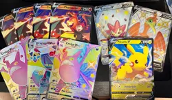 *DAMAGED* 10x JUMBO Pokemon Card Lot - Lance's Charizard, Pikachu V, Crobat VMAX - Image 1