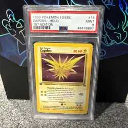 1999 POKEMON FOSSIL 1ST ED #15 ZAPDOS-HOLO PSA 9 - Image 1