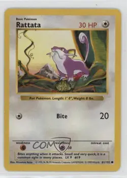 Rattata Shadowless Pokemon Base Set #61 1999 - Image 1