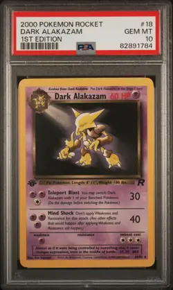 2000 Pokemon Dark Alakazam Team Rocket 1st Edition Rare #18 PSA 10 Gem Mint - Image 1