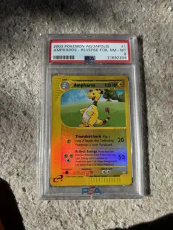 2003 POKEMON AQUAPOLIS 1 AMPHAROS-REVERSE FOIL PSA 8 - Image 1
