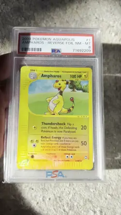 2003 POKEMON AQUAPOLIS 1 AMPHAROS-REVERSE FOIL PSA 8 - Image 2