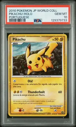 2010 POKEMON JPN WORLD COLL PORTUGUESE PIKACHU-HOLO PSA 10 - Image 1
