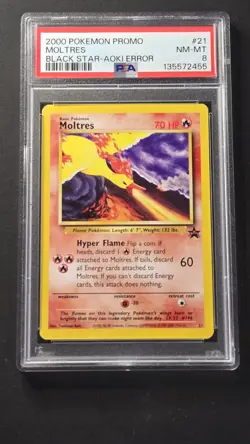PSA 8 Moltres 21 Black Star Promo Aoki Error Pokemon 2000 - Image 1