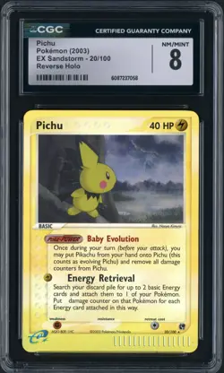 2003 Pokemon Ex Sandstorm Reverse Holo Pichu 20/100 CGC 8 - Image 1