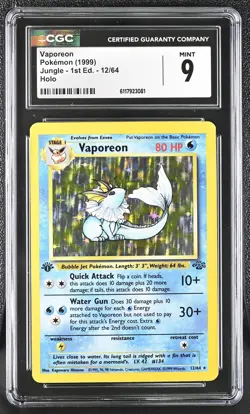 CGC 9 MINT Vaporeon 1999 Jungle 1st Edition 12/64 Holo Pokemon Card - Image 1