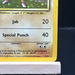 Pokemon TCG Hitmonchan 7/102 Base Set Holo Rare Unlimited WOTC Vintage 1999 - Image 4