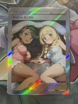 Pokemon Lillie & Mallow Anime Waifu Custom DIY Trainer Art Pokemon card - Image 1