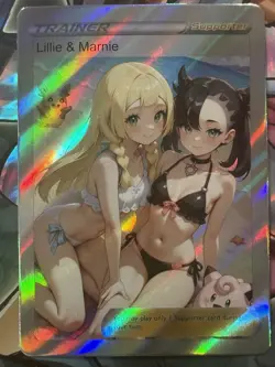 Pokemon Marnie & Lillie Anime Waifu Custom DIY Trainer Art Pokemon card - Image 1