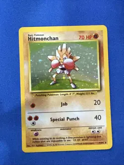 Hitmonchan Base Set Holo Shadowless Rare 7/102 LP Vintage Pokemon TCG Card - Image 1