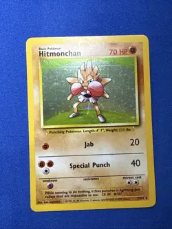 Hitmonchan Base Set Holo Shadowless Rare 7/102 LP Vintage Pokemon TCG Card - Image 2