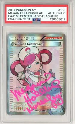 PSA Signed Megan Hollingshead Pokemon Center Lady 105/106 XY Flashfire Holo 2014 - Image 1