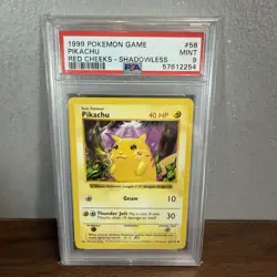 1999 Pokemon Game Pikachu Red Cheeks Shadowless PSA 9 Mint #58/102 - Image 1