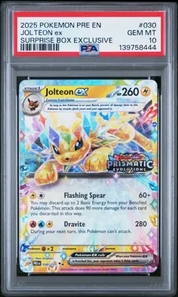 2025 POKEMON PRE EN-PRISMATIC EVOLUTIONS #030 JOLTEON EX PSA 10 - Image 1