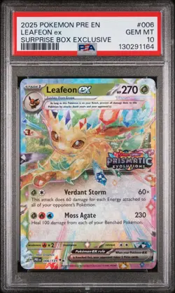 2025 POKEMON PRISMATIC EVOLUTIONS SURPRISE BOX EXCLUSIVE #006 LEAFEON EX PSA 10 - Image 1