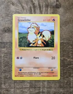 1999 Pokemon TCG - Growlithe - Base Set - Shadowless - MP - 28/102 - Image 1
