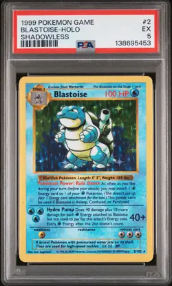 1999 POKEMON GAME SHADOWLESS #2 BLASTOISE-HOLO PSA 5 - Image 1