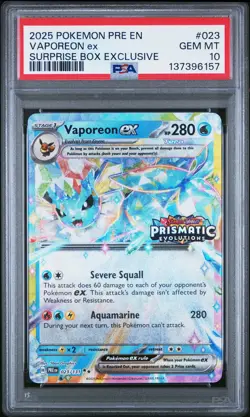 2025 POKEMON PRE EN-PRISMATIC EVOLUTIONS #023 VAPOREON EX PSA 10 - Image 1