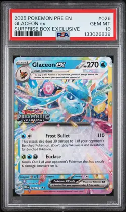 2025 POKEMON PRE EN-PRISMATIC EVOLUTIONS #026 GLACEON EX PSA 10 - Image 1