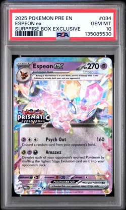 2025 POKEMON PRE EN-PRISMATIC EVOLUTIONS SURPRISE BOX EXCLUSIVE ESPEON EX PSA 10 - Image 1