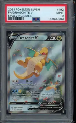 2021 Dragonite V Alt Full Art 192/203 SWSH07: Evolving Skies Holo Pokemon PSA 9 - Image 1