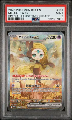 2025 POKEMON BLK EN-BLACK BOLT SPECIAL ILLUSTRATION RARE #167 MELOETTA EX PSA 9 - Image 1