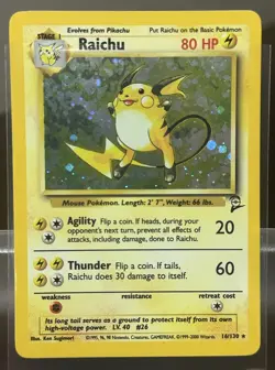 2000 Pokemon TCG Raichu Holo Rare WoTC Base Set 2 #16/130 Lightly Played - Image 1