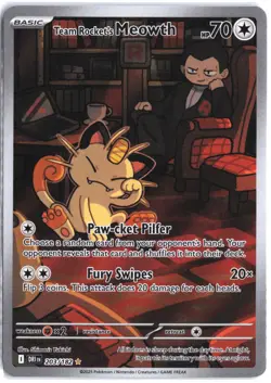 Team Rocket's Meowth 203/182 Illustration Rare Destined Rivals Pokemon - Image 1