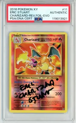 PSA Eric Stuart Signed Charizard 11/108 Evolutions Reverse Holo Pokemon TCG 2016 - Image 1