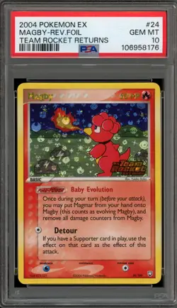 Pokemon Magby EX Team Rocket Returns Reverse Holo Rare #24 PSA 10 Gem Mint - Image 1