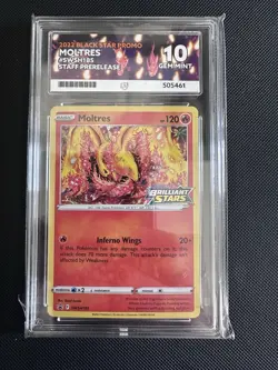 Pokemon TCG Moltres Brilliant Stars Staff Prerelease Promo SWSH185 Ace 10 POP 1 - Image 1