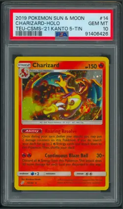 Pokemon Sun And Moon Team Up Charizard Cosmos Holo 14/181 Kanto Tin PSA 10 - Image 1