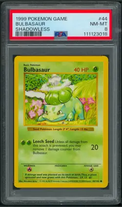 Pokemon Base Set Shadowless Bulbasaur 44/102 PSA 8 - Image 1