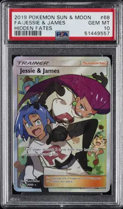 2019 POKEMON SUN & MOON HIDDEN FATES #68 FULL ART/JESSIE & JAMES PSA 10 - Image 1