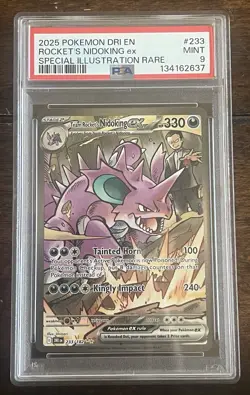 2025 POKEMON DRI EN DESTINED RIVALS #233 TEAM ROCKET'S NIDOKING EX PSA 9 MINT - Image 1