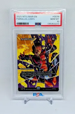 2025 MTG MARVEL'S SPIDER-MAN: SOURCE MATERIAL #0036 PARALLEL LIVES PSA 10 POP 2 - Image 1
