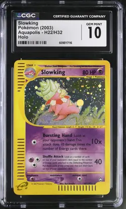 CGC 10 GEM MINT Slowking 2003 Aquapolis H22/H32 Holo Pokemon Card - Image 1