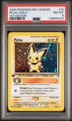 2000 POKEMON NEO GENESIS 1ST ED #12 PICHU-HOLO PSA 8 - Image 1