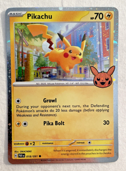 1x Pikachu 018/091 Cosmos Holo W/Swirl Rare Trick or Trade 2024 Pokemon Card NM - Image 1