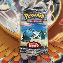 Pokemon TCG Authentic Empty Booster Pack Wrapper - HIDDEN LEGENDS ex Metagross - Image 1