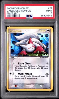 2005 POKEMON EX EMERALD #21 ZANGOOSE-REVERSE FOIL PSA 9 - Image 1