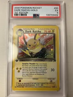 2000 Pokemon Rocket Dark Raichu-Holo 1st Edition Secret Rare PSA 5 EX HOLO-SWIRL - Image 1
