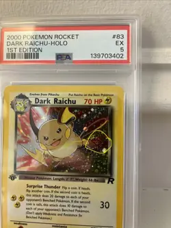 2000 Pokemon Rocket Dark Raichu-Holo 1st Edition Secret Rare PSA 5 EX HOLO-SWIRL - Image 3
