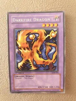 YUGIOH DARKFIRE DRAGON RARE LOB-019 1ST ED NM - Image 1