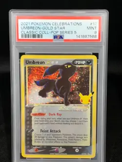 2021 Umbreon Gold Star 17/17 Pokemon Celebrations 25th Anniversary PSA Mint 9 - Image 1