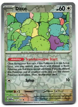Ditto 132/165 - 151 Rare Pokemon TCG Reverse Holo - LP Card - Image 1