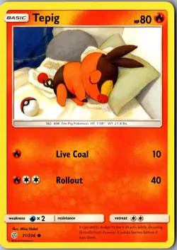 Tepig 31/236 Common SM - Cosmic Eclipse LP Pokemon Card - Image 1