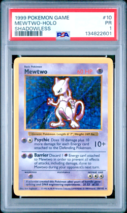 PSA 1 PR 1999 SHADOWLESS Base Set Mewtwo 10/102 Holo Foil Pokemon - Image 1